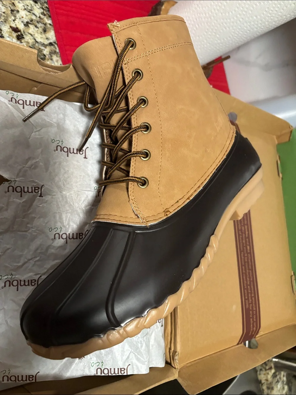 Jambu Men's Tan Upper Dark Brown Rubber Duck Bootst#010